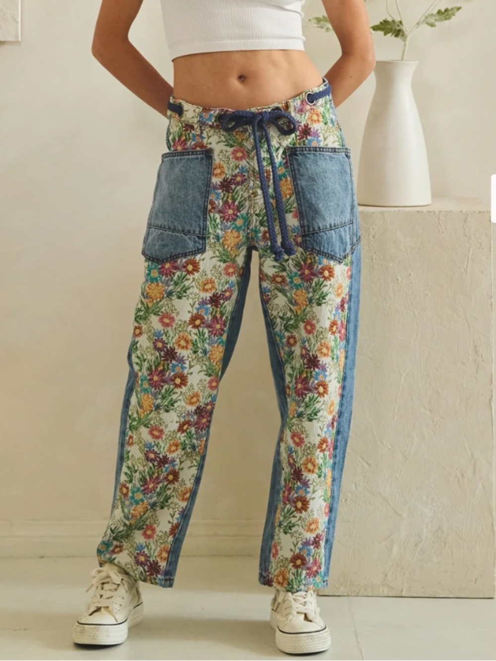 Oli & Hali Floral Patchwork Ankle Pants in Blue, Green, Yellow - Picture 6 of 16